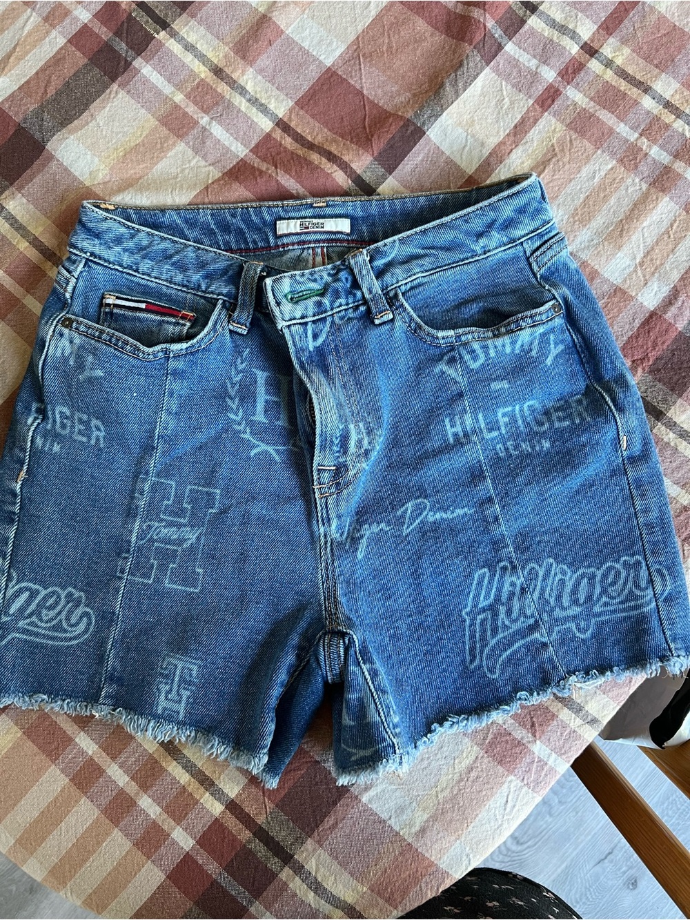 Tommy Hilfiger Blue Denim Logo-Print Women's Jean Shorts